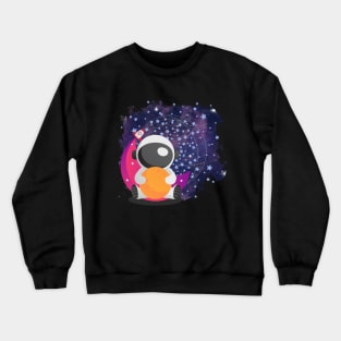 Cute Astronaut on a Pink Moon Space Travel Rocket Stars Crewneck Sweatshirt